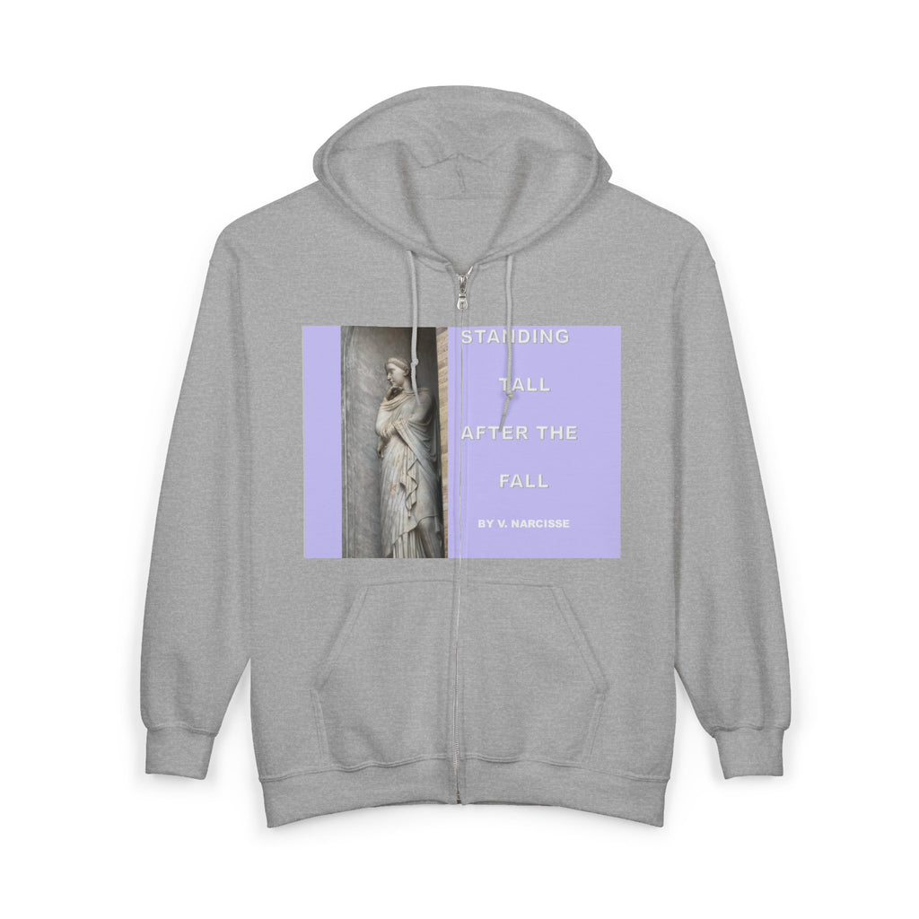Standing Tall After the Fall Zip Hoodie – Inspirational Statue Graphic