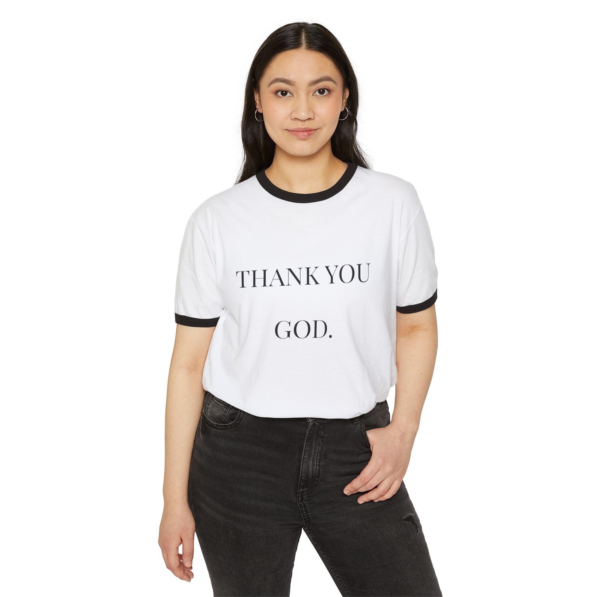 Thank You God Ringer Tee — "In the Name of Yeshua" Christian T‑Shirt