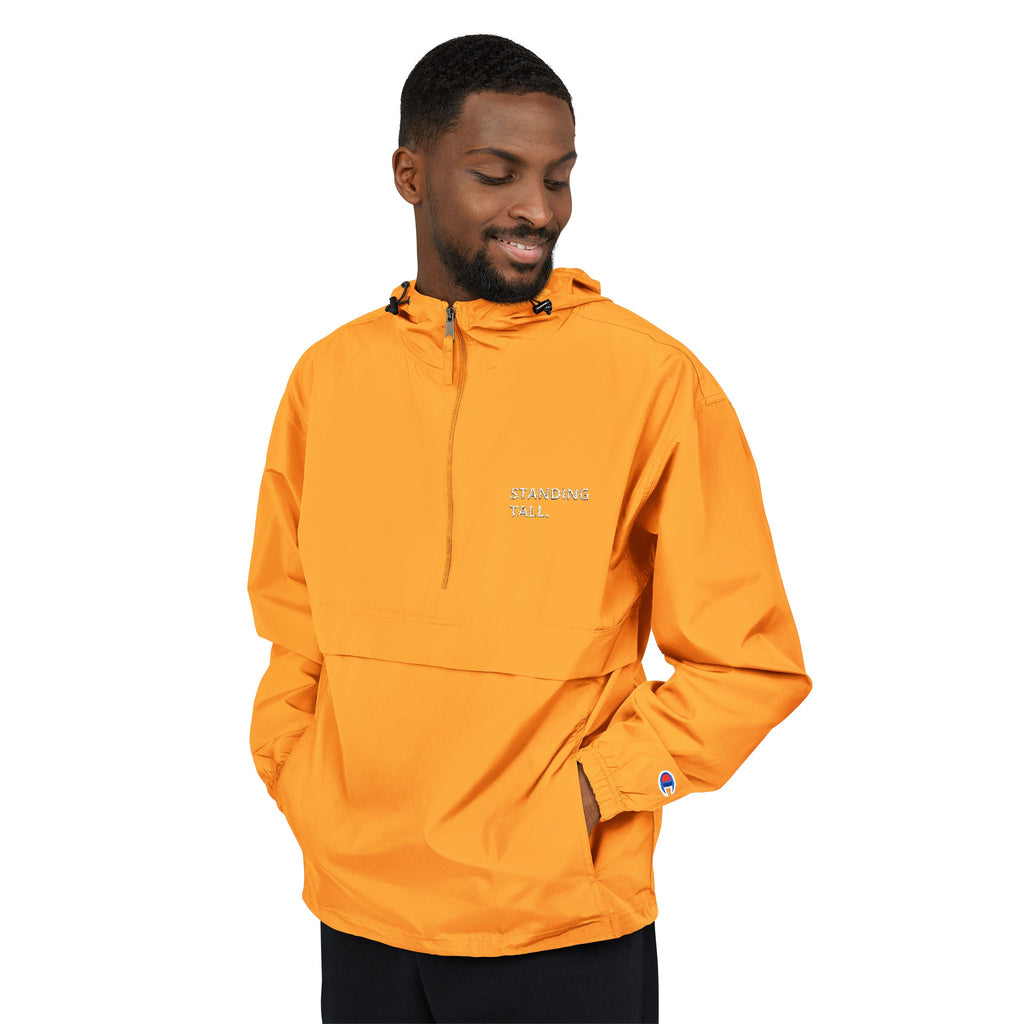 Packable Anorak Jacket — Lightweight Hooded Windbreaker with "Standing Tall" Design