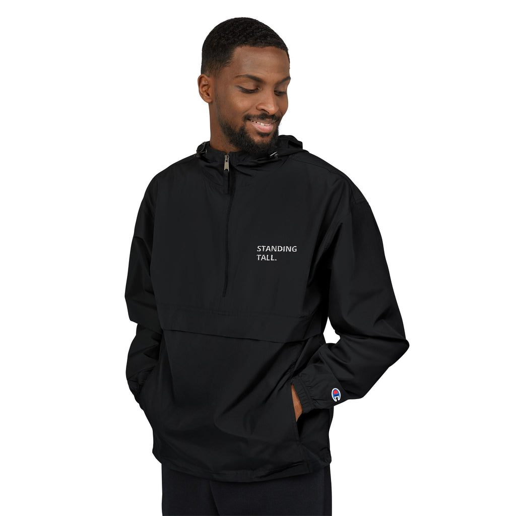 Packable Anorak Jacket — Lightweight Hooded Windbreaker with "Standing Tall" Design