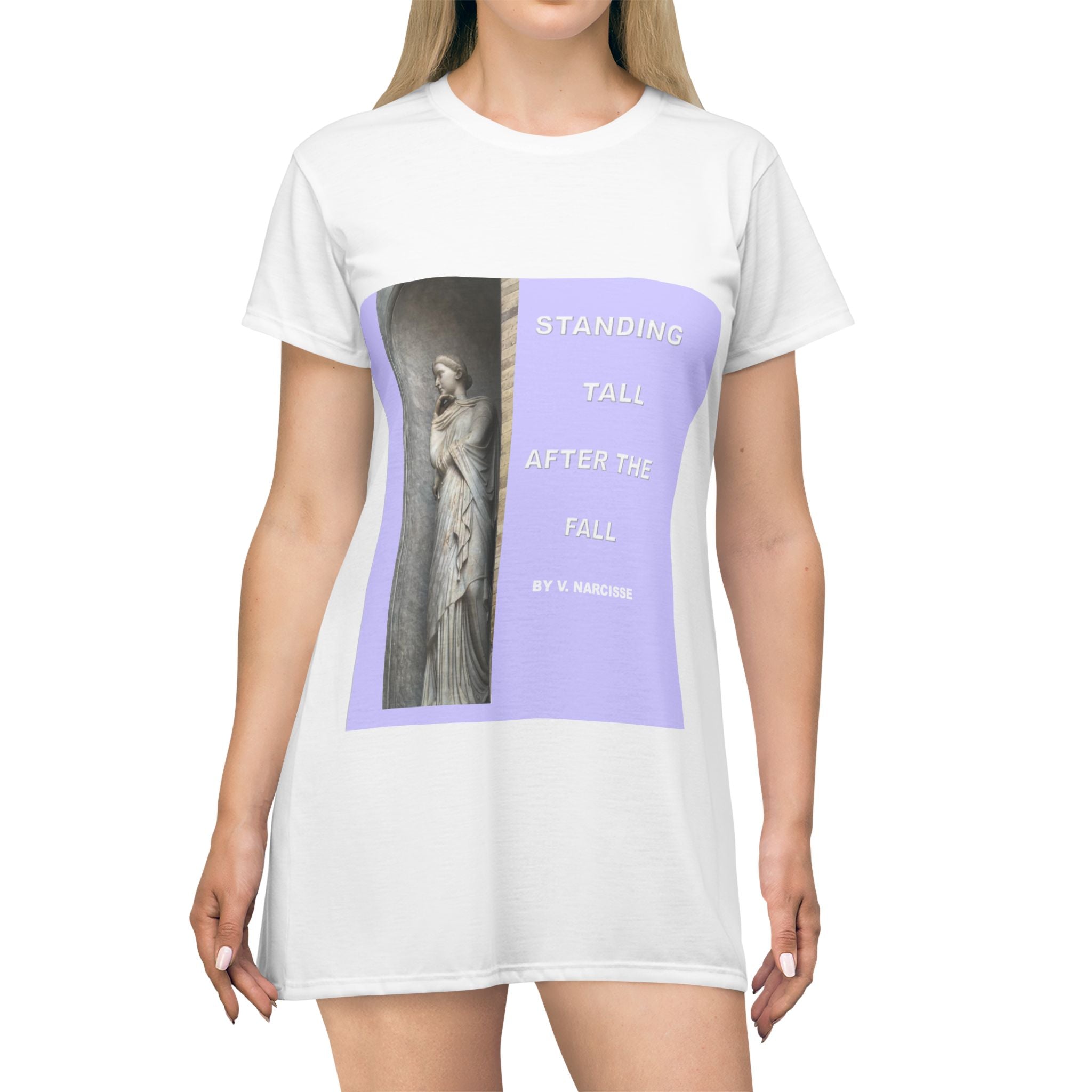 T-Shirt Dress — "Standing Tall After the Fall" Statue Graphic AOP Dress