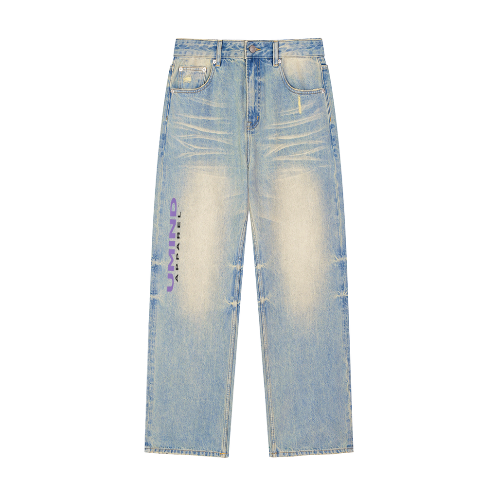 Sun Fade Raw Hem Denim Jeans